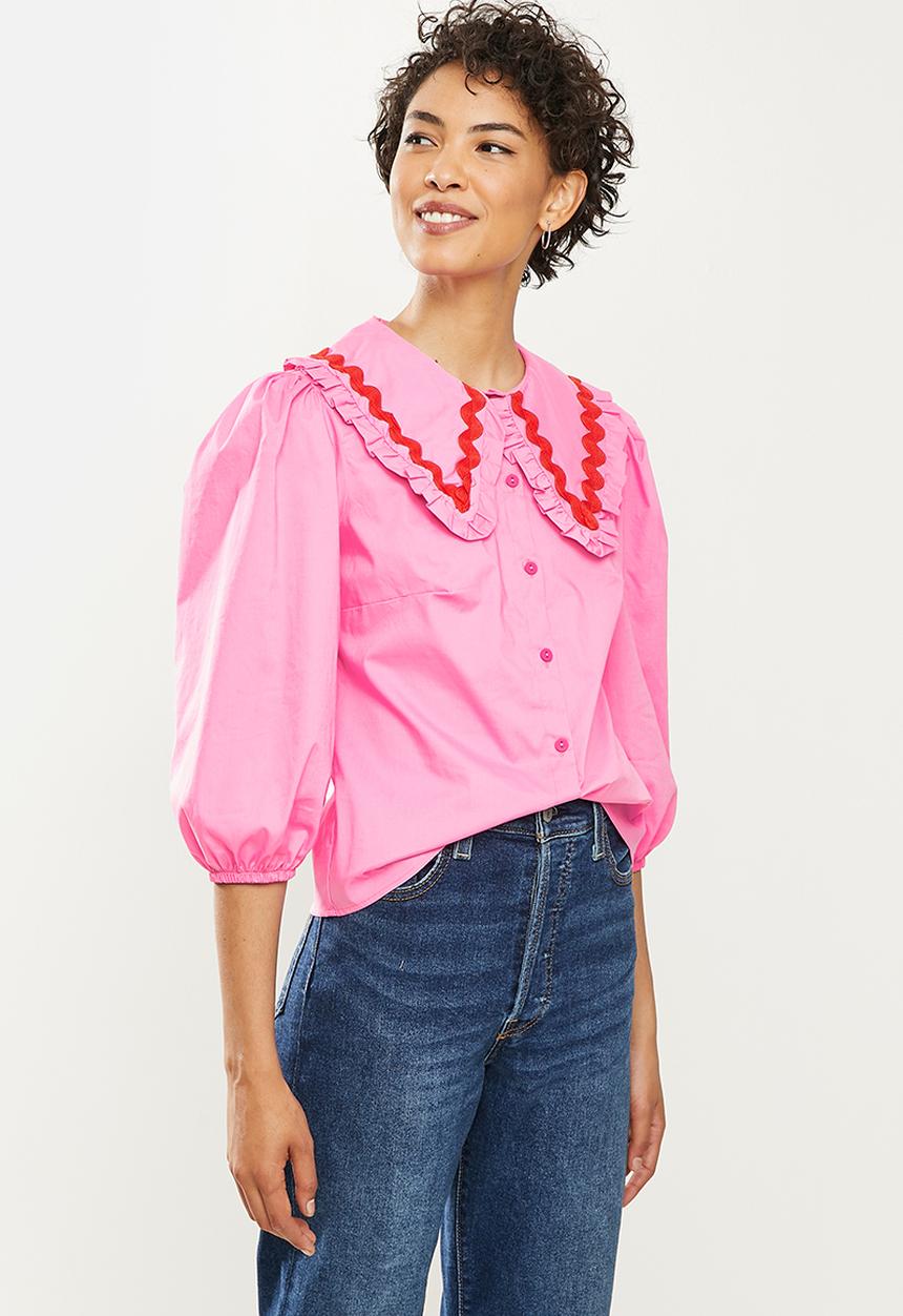 Me&B - Large collar shirt with puff sleeves - pink