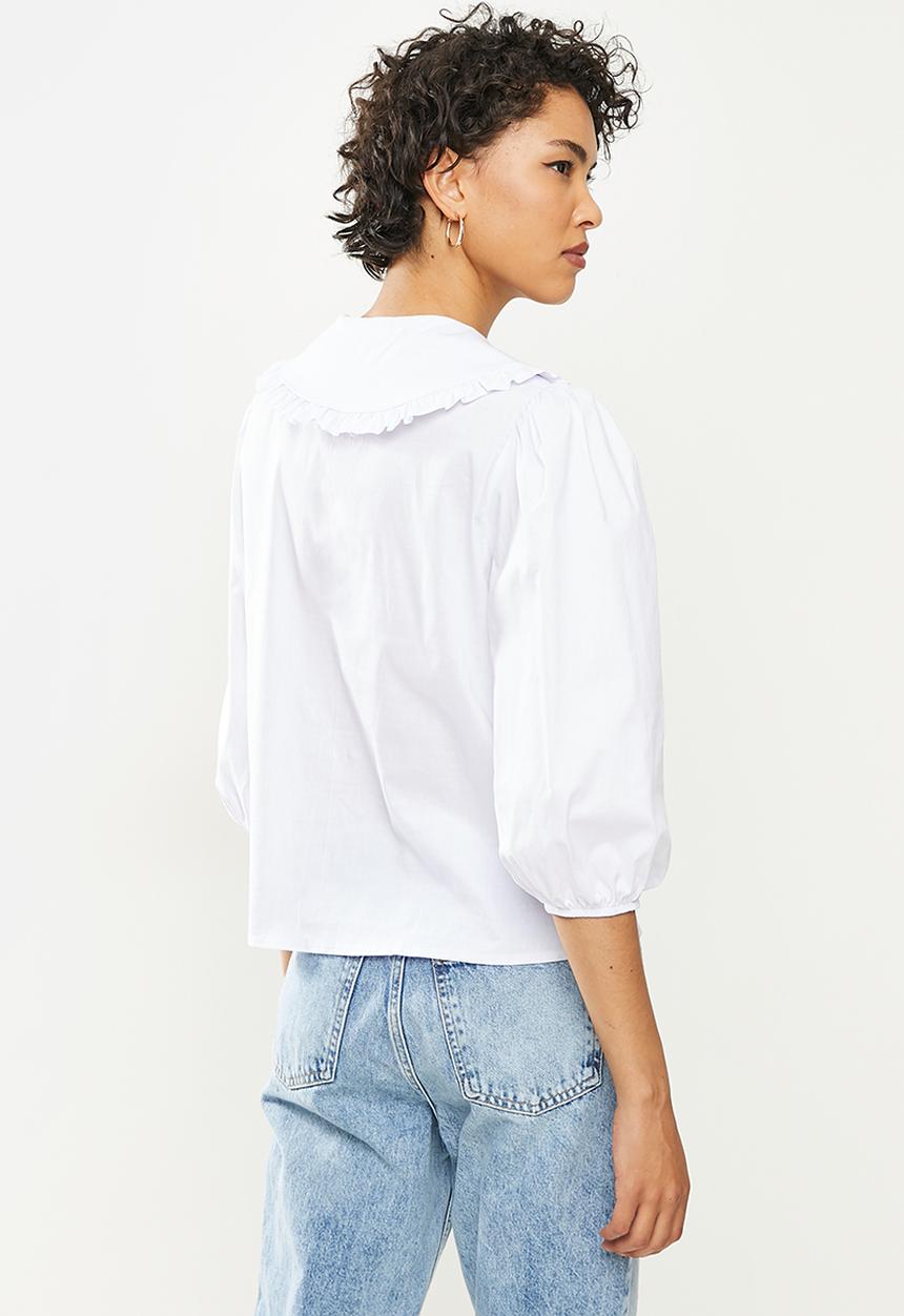 Me&B - Large collar shirt with puff sleeves - white
