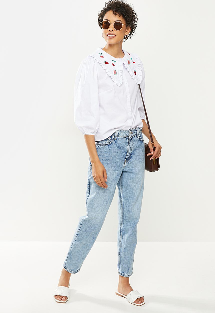 Me&B - Large collar shirt with puff sleeves - white