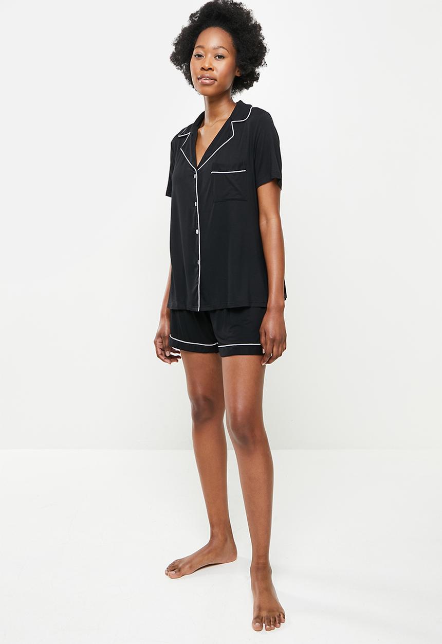 dailyfriday - Piped sleep shirt & shorts set - black