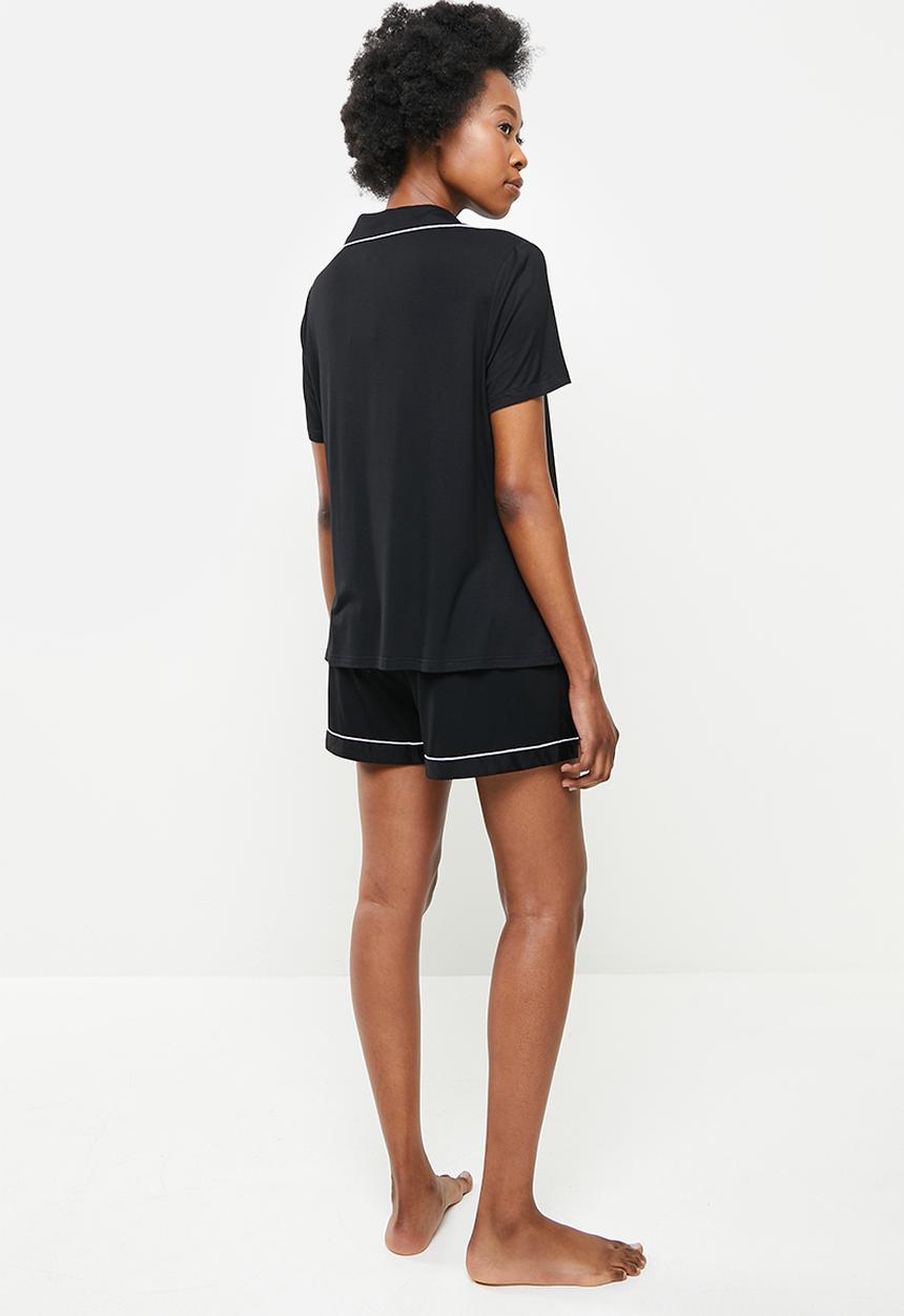 dailyfriday - Piped sleep shirt & shorts set - black