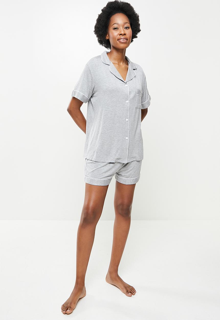 dailyfriday - Piped sleep shirt & shorts set - grey