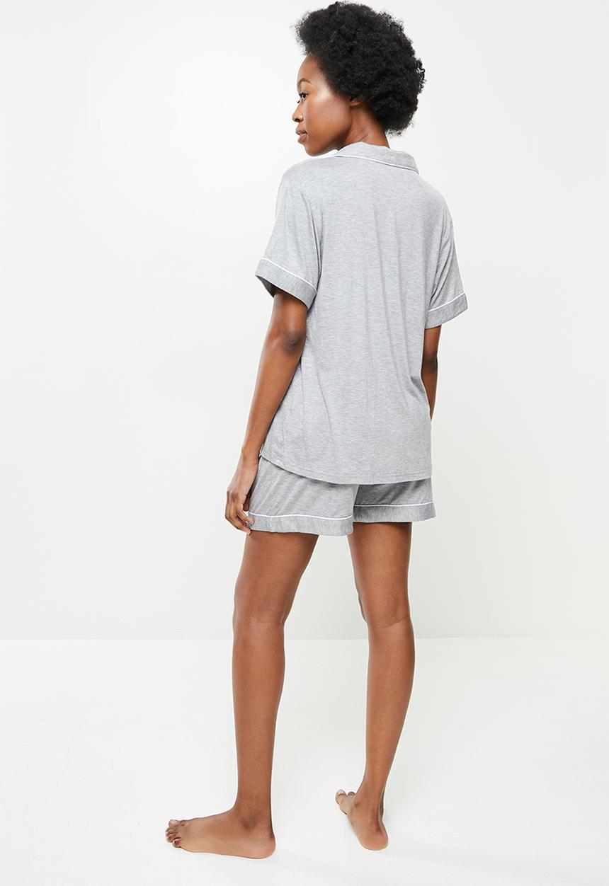 dailyfriday - Piped sleep shirt & shorts set - grey