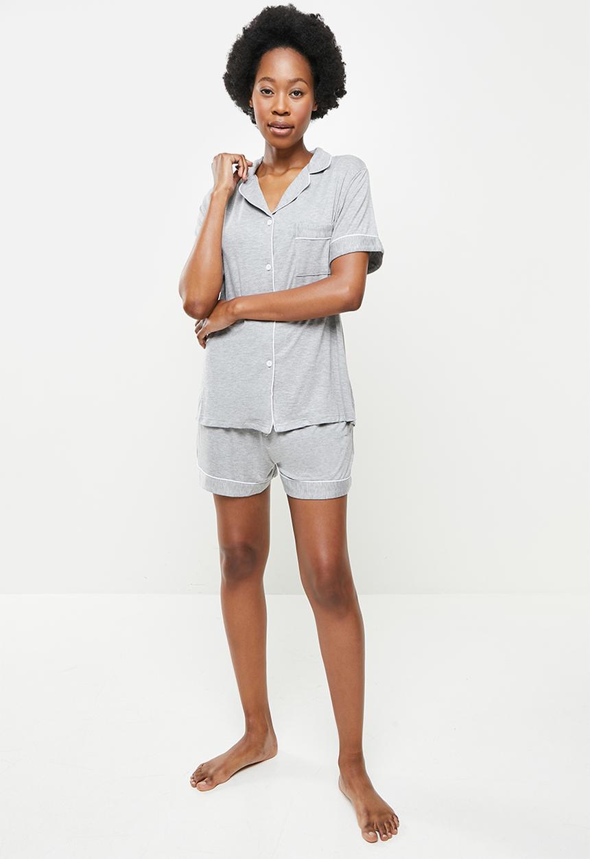 dailyfriday - Piped sleep shirt & shorts set - grey