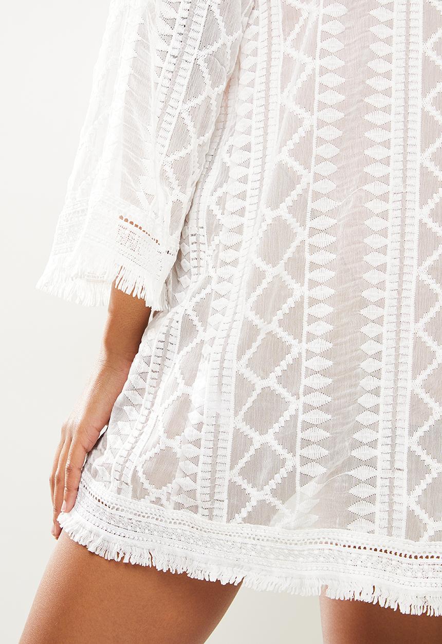 dailyfriday - Short fringed kaftan - white