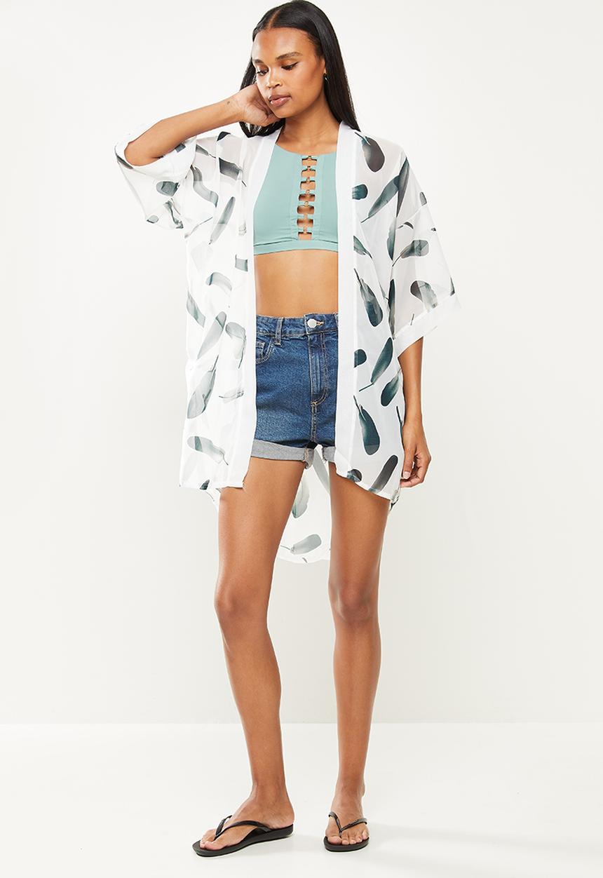 dailyfriday - Printed batwing kaftan - white & green 