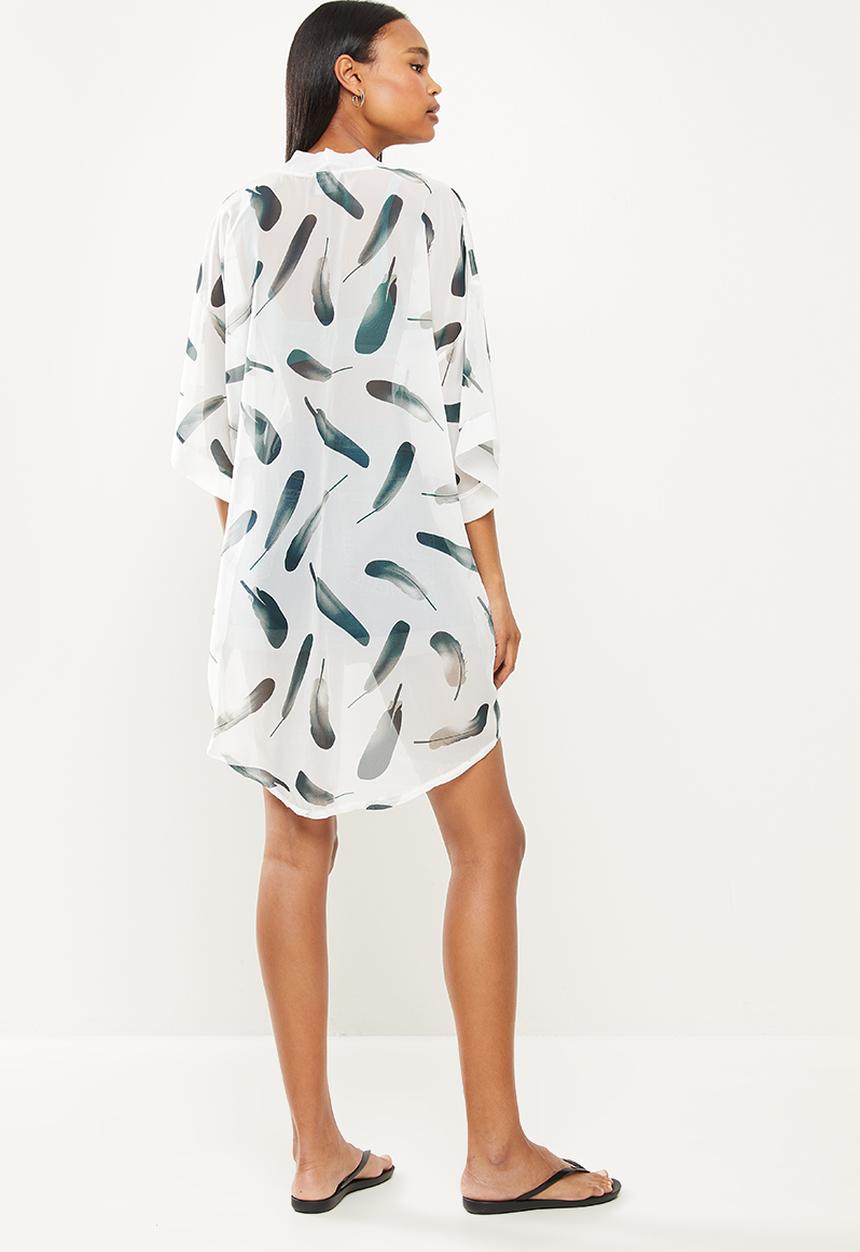 dailyfriday - Printed batwing kaftan - white & green 