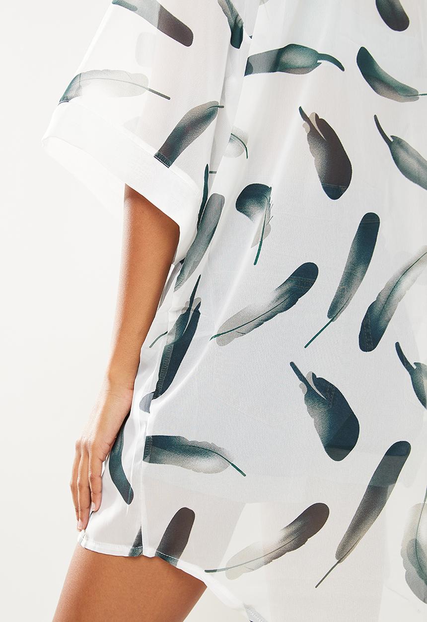 dailyfriday - Printed batwing kaftan - white & green 