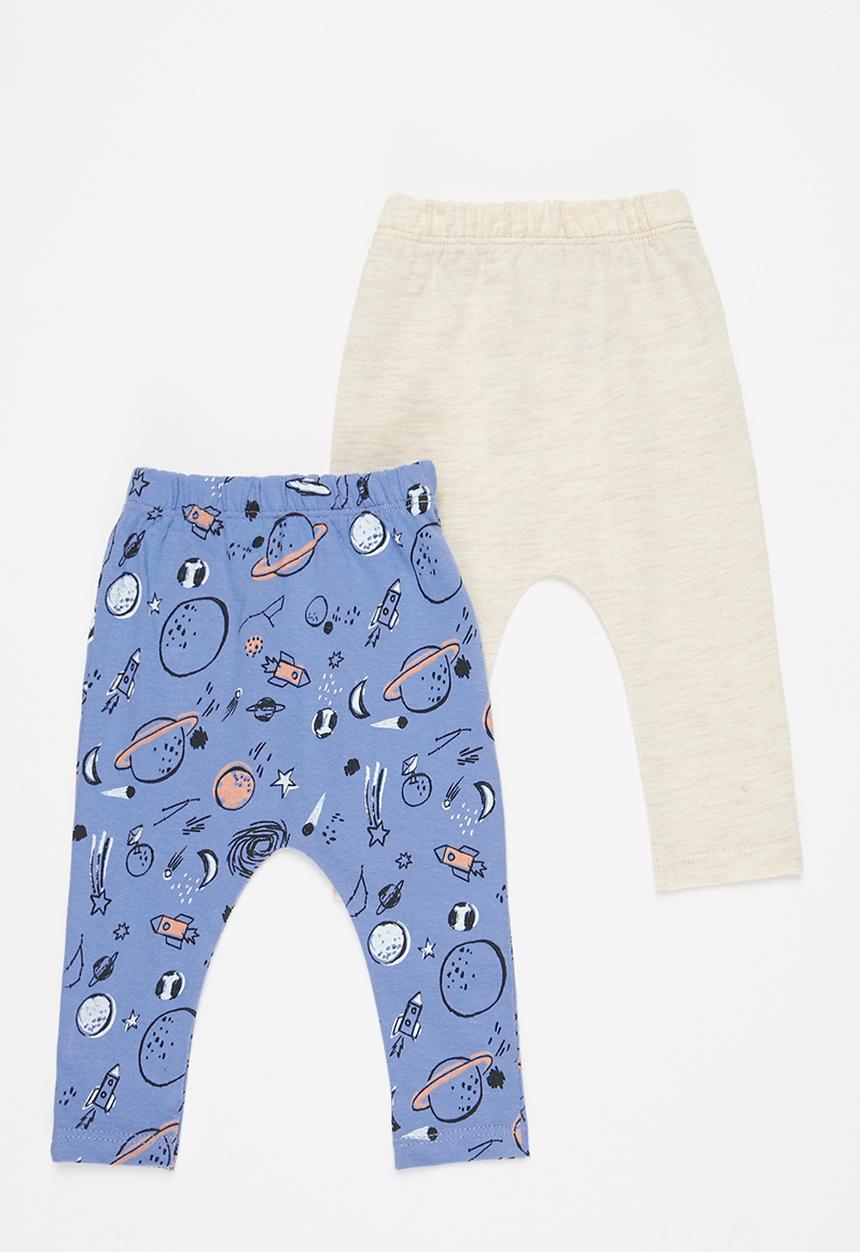 Superbalist Kids - 2 pack space leggings - blue & cream