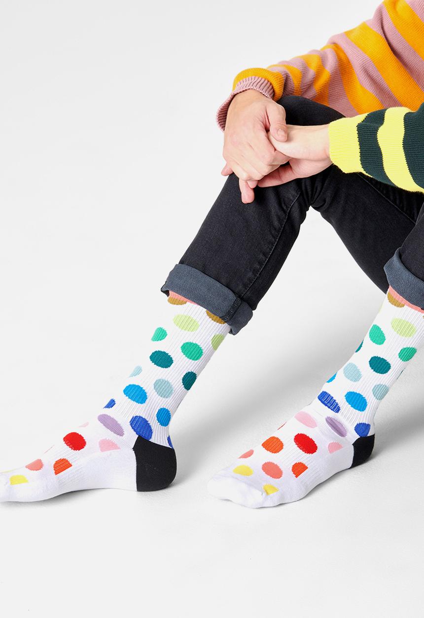 Happy Socks - Big dot crew socks - white
