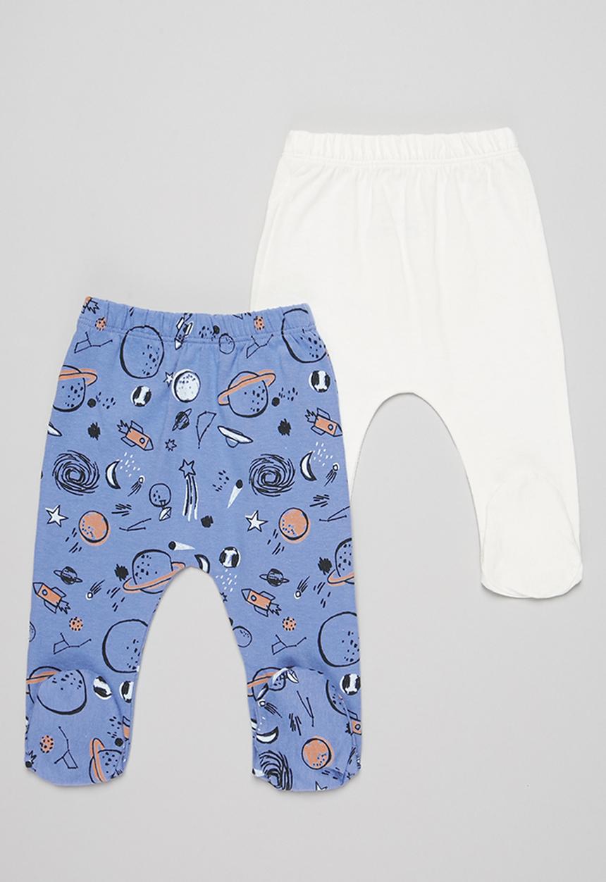 Superbalist Kids - 2 pack space footed pants - blue & cream