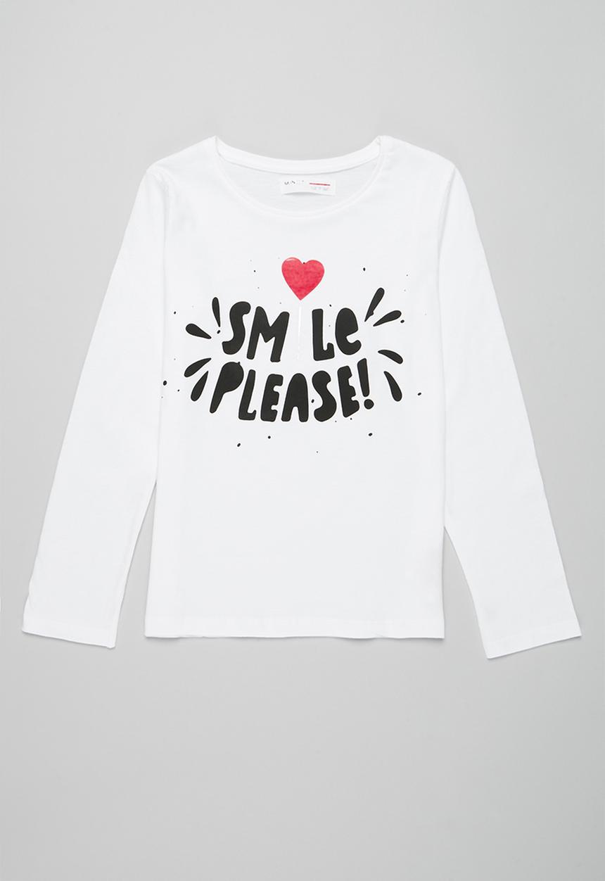 MINOTI - Girls basic smile please top - white
