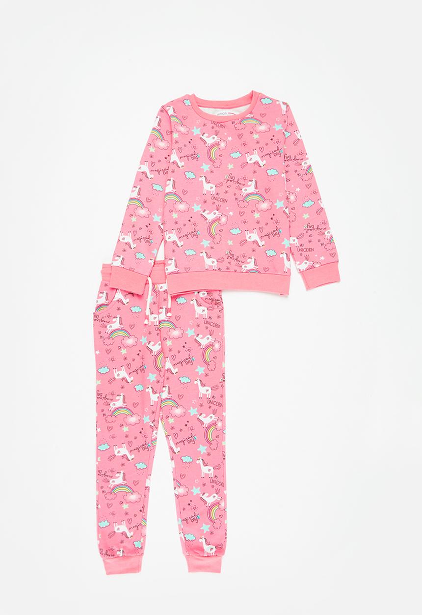 MINOTI - Girls basic aop fleece sweatset - pink