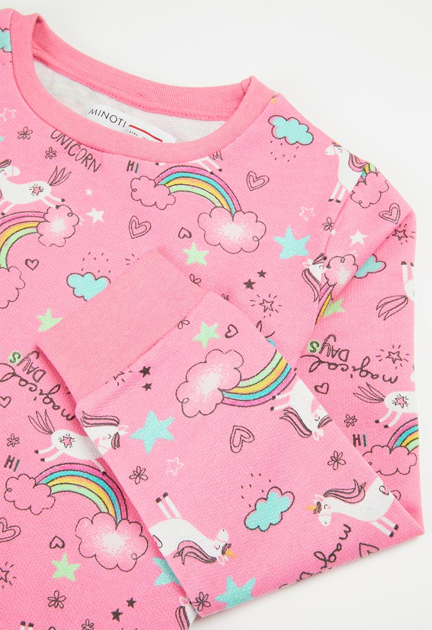 MINOTI - Girls basic aop fleece sweatset - pink