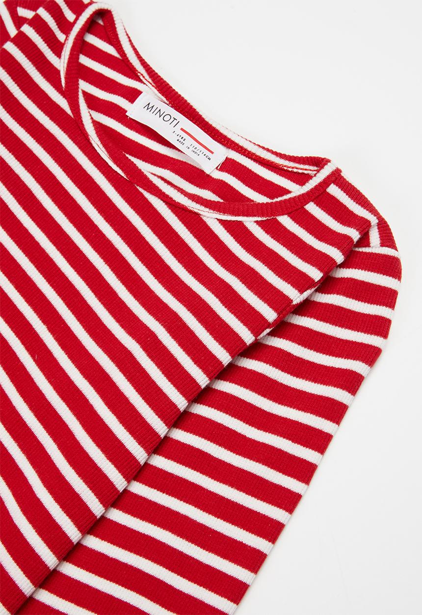 MINOTI - Girls basic stripe ribbed top - red