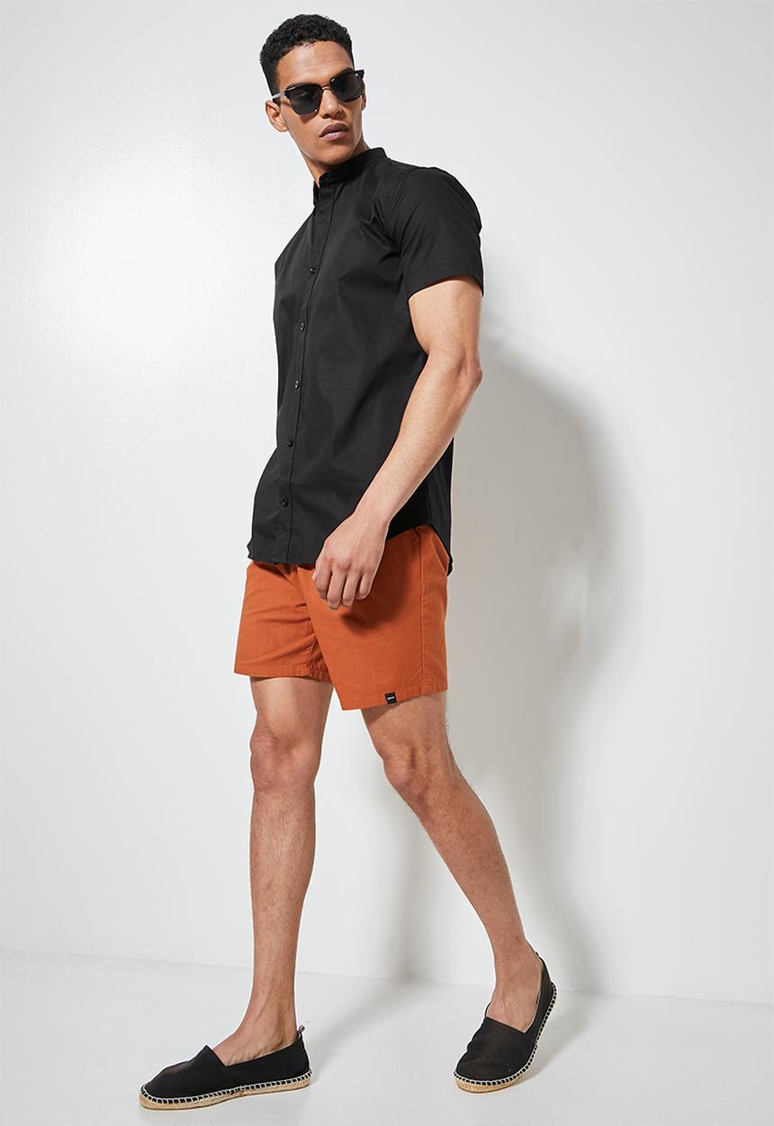 Superbalist - Mandarin slim fit short sleeve shirt - black