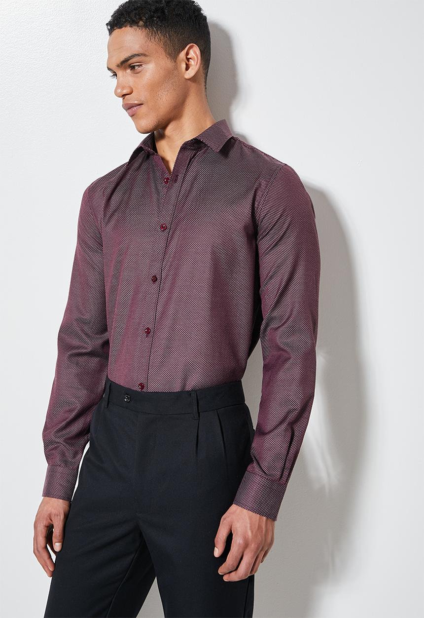 Superbalist - Jos slim pattern shirt - burgundy