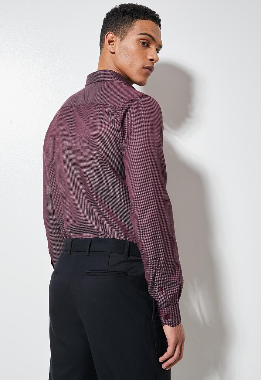 Superbalist - Jos slim pattern shirt - burgundy