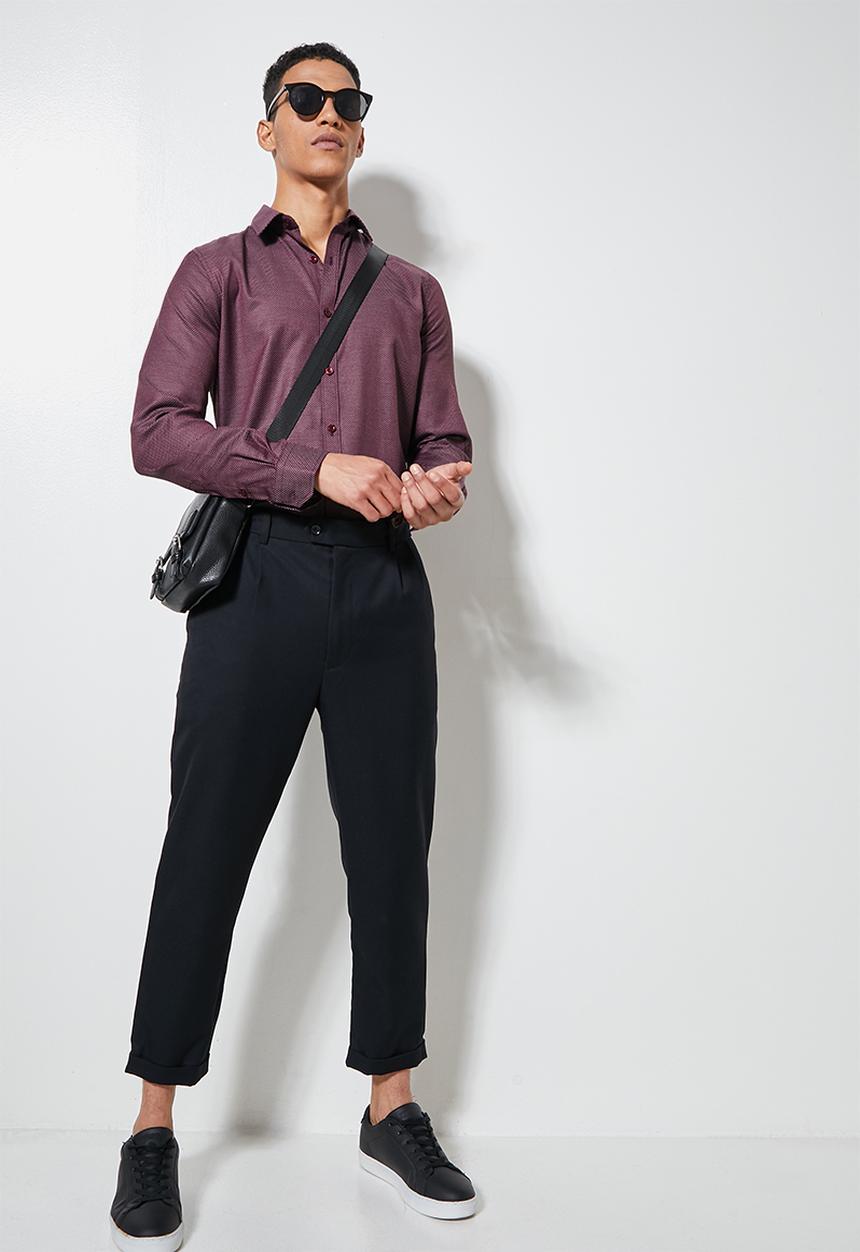 Superbalist - Jos slim pattern shirt - burgundy