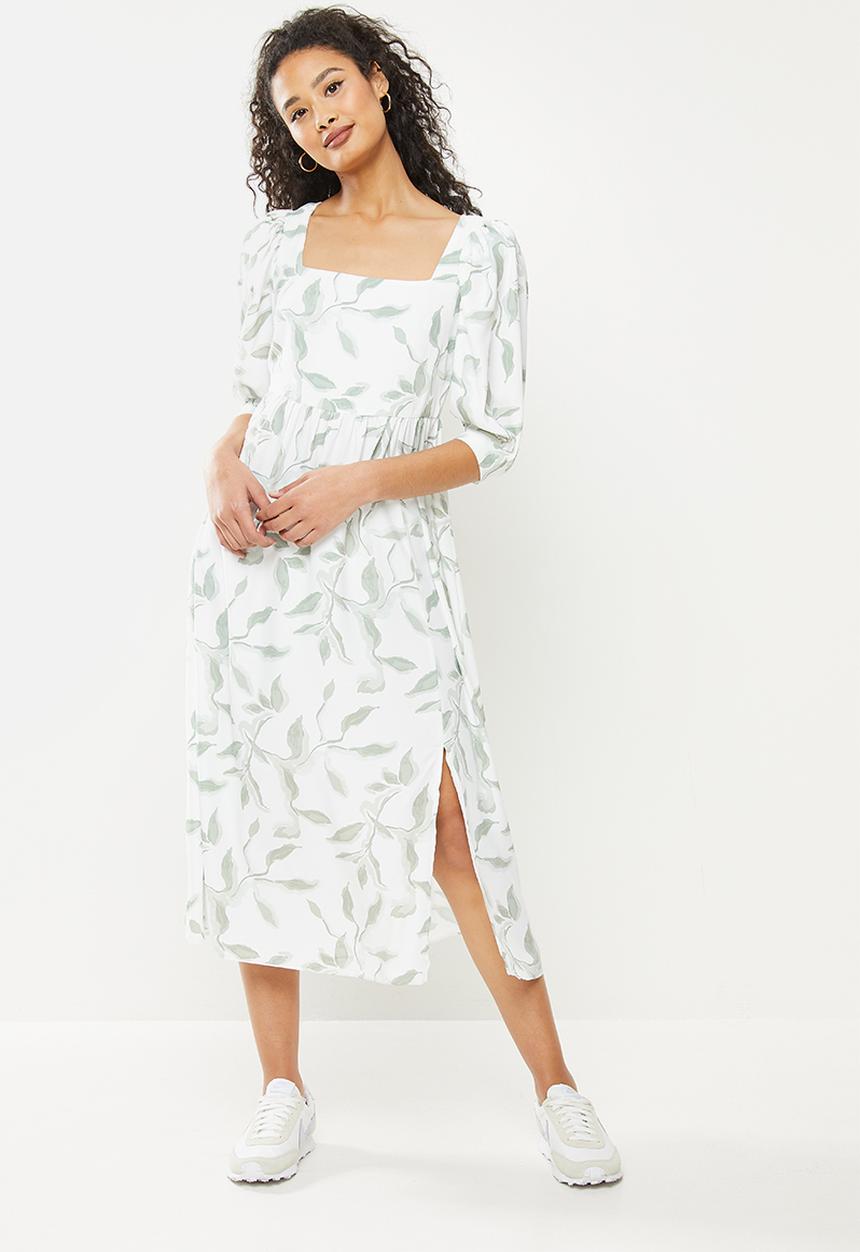 Glamorous - Floral dress - white & sage 