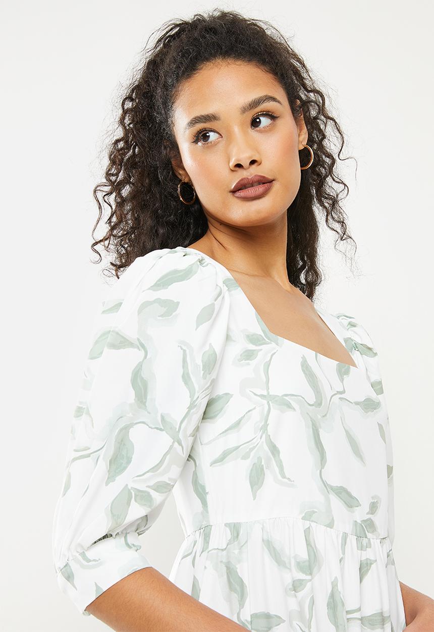 Glamorous - Floral dress - white & sage 