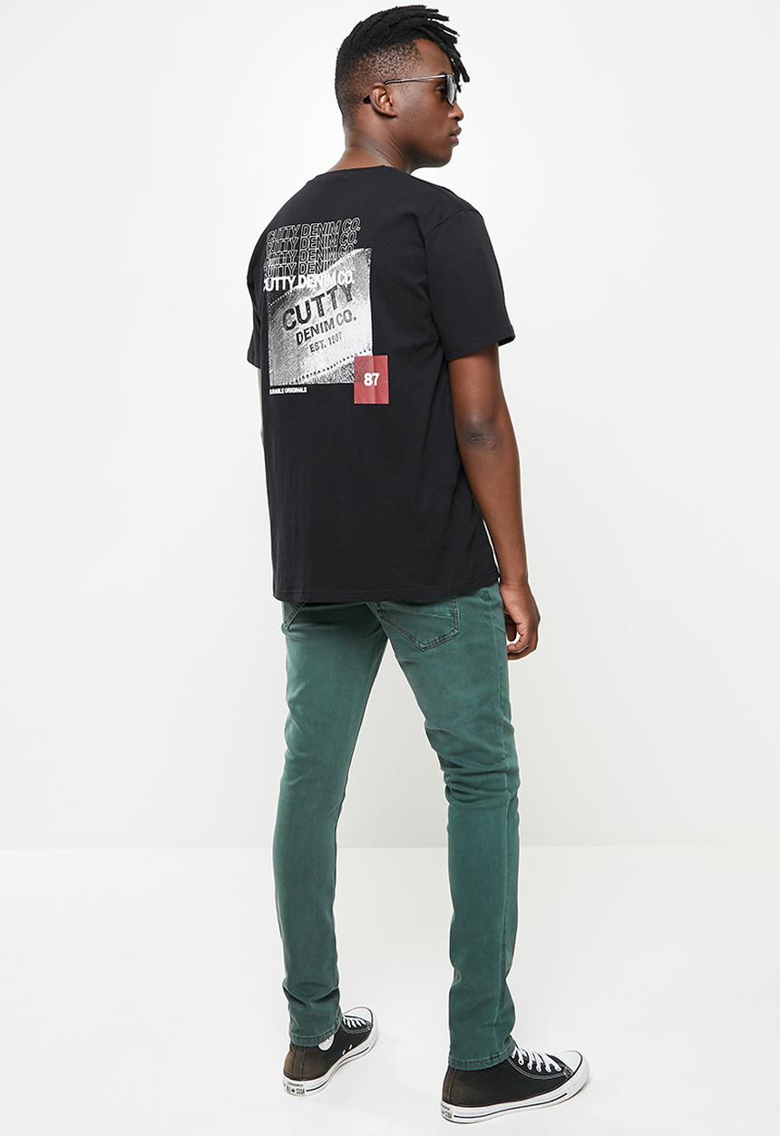 Cutty - Cut box fit printed tee - black