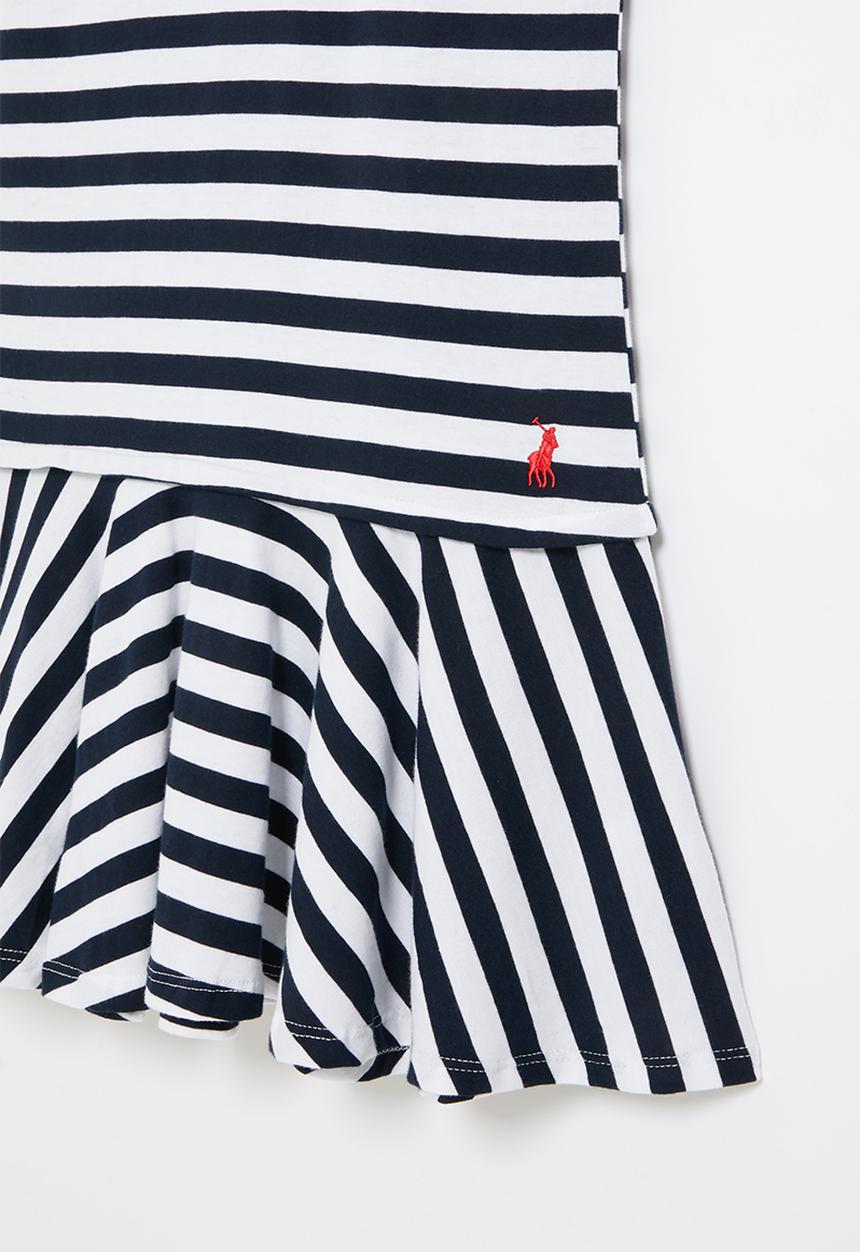 POLO - Girls harper striped printed dress - navy & white