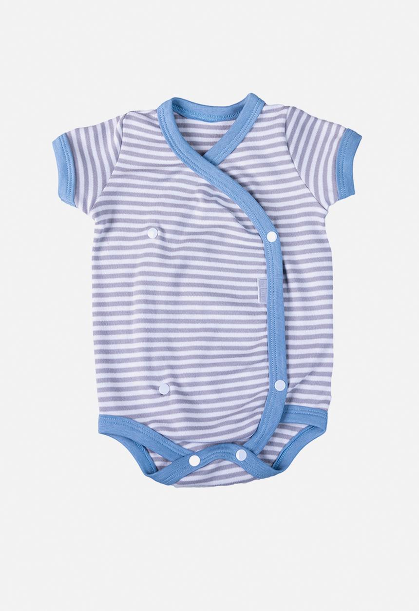 Little Lumps - Crossover striped onesie - grey & blue 