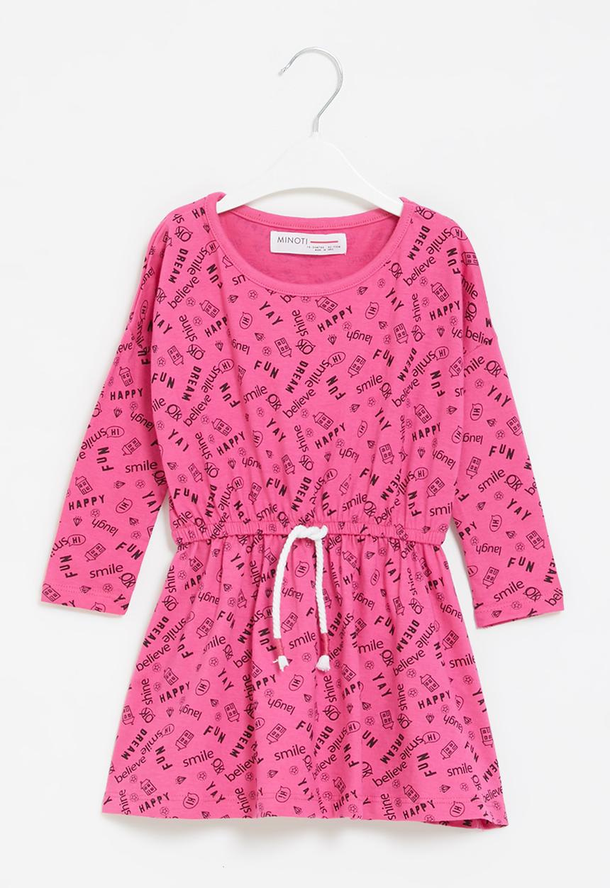 MINOTI - Girls basic aop jersey dress - pink & black 