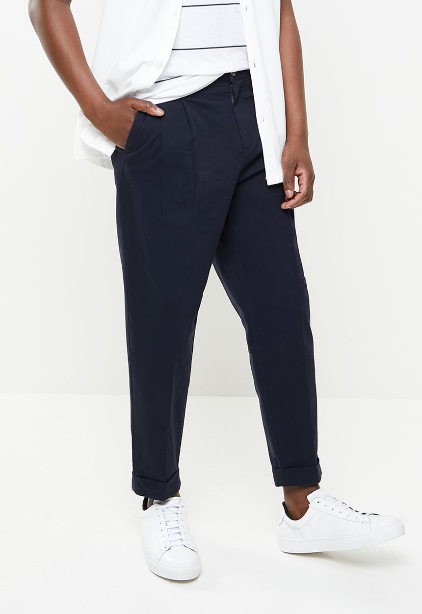 Jonathan D - Miguel tapered cropped turn up trousers - navy