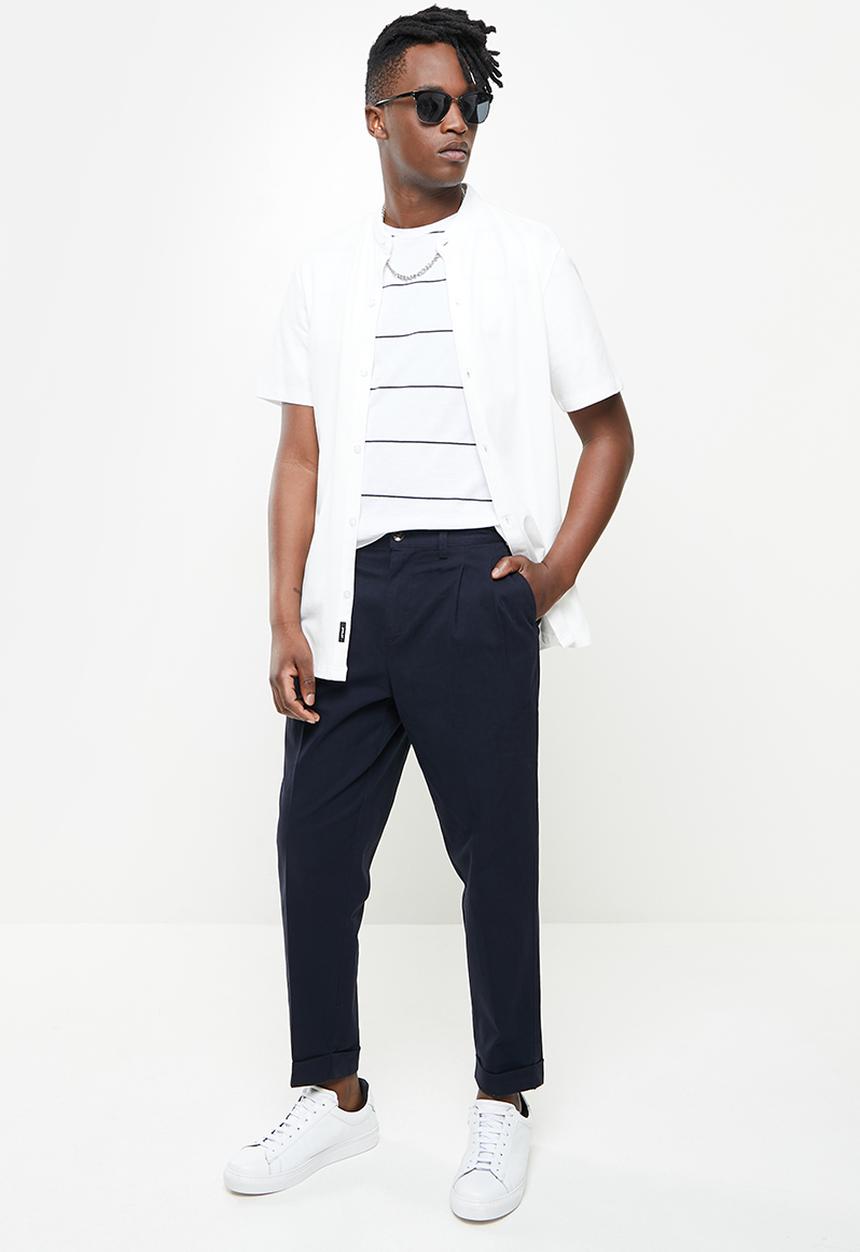 Jonathan D - Miguel tapered cropped turn up trousers - navy