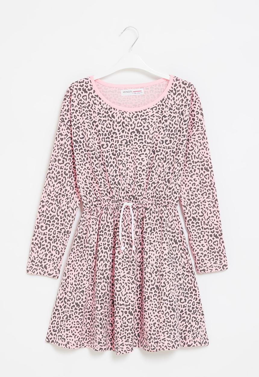 MINOTI - Girls basic printed jersey dress - light pink & black 