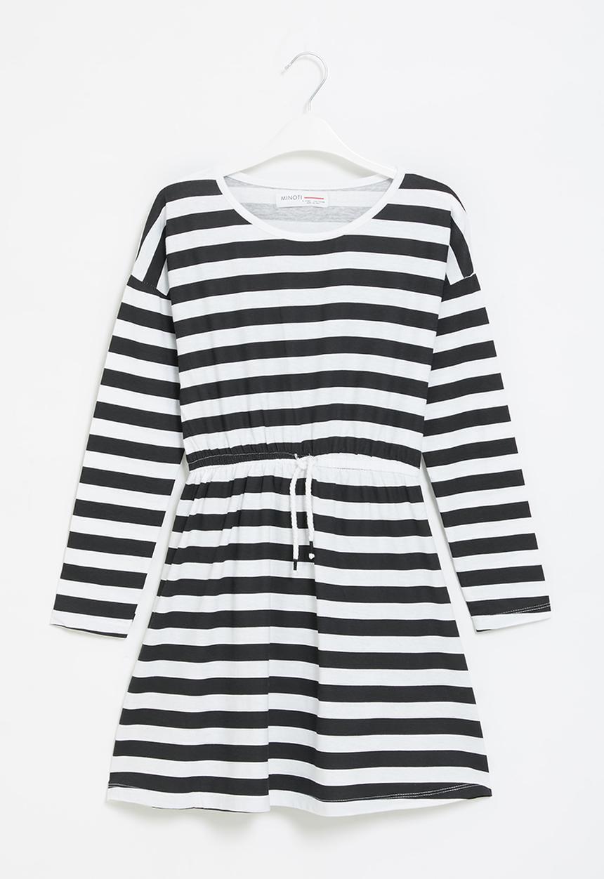 MINOTI - Girls basic stripe jersey dress - black & white