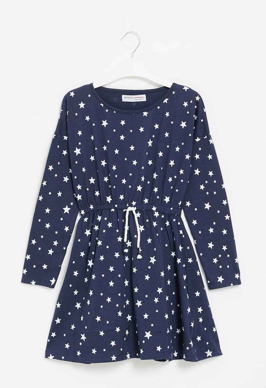 MINOTI - Tween girls basic aop jersey dress - navy & white 