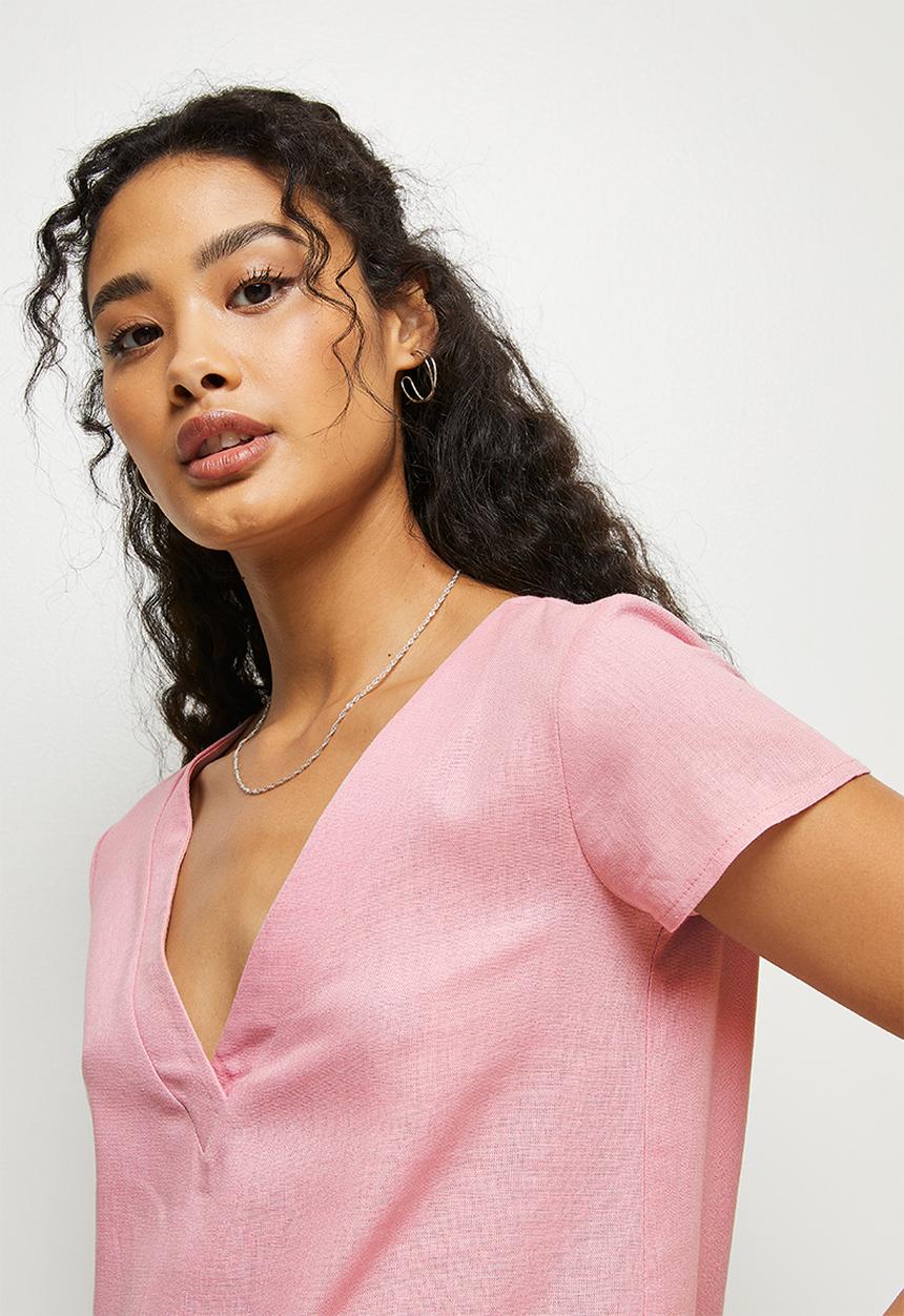 edit - Linen v-neck shell - blush