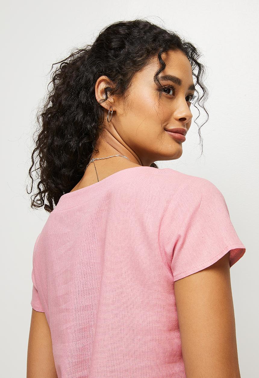 edit - Linen v-neck shell - blush