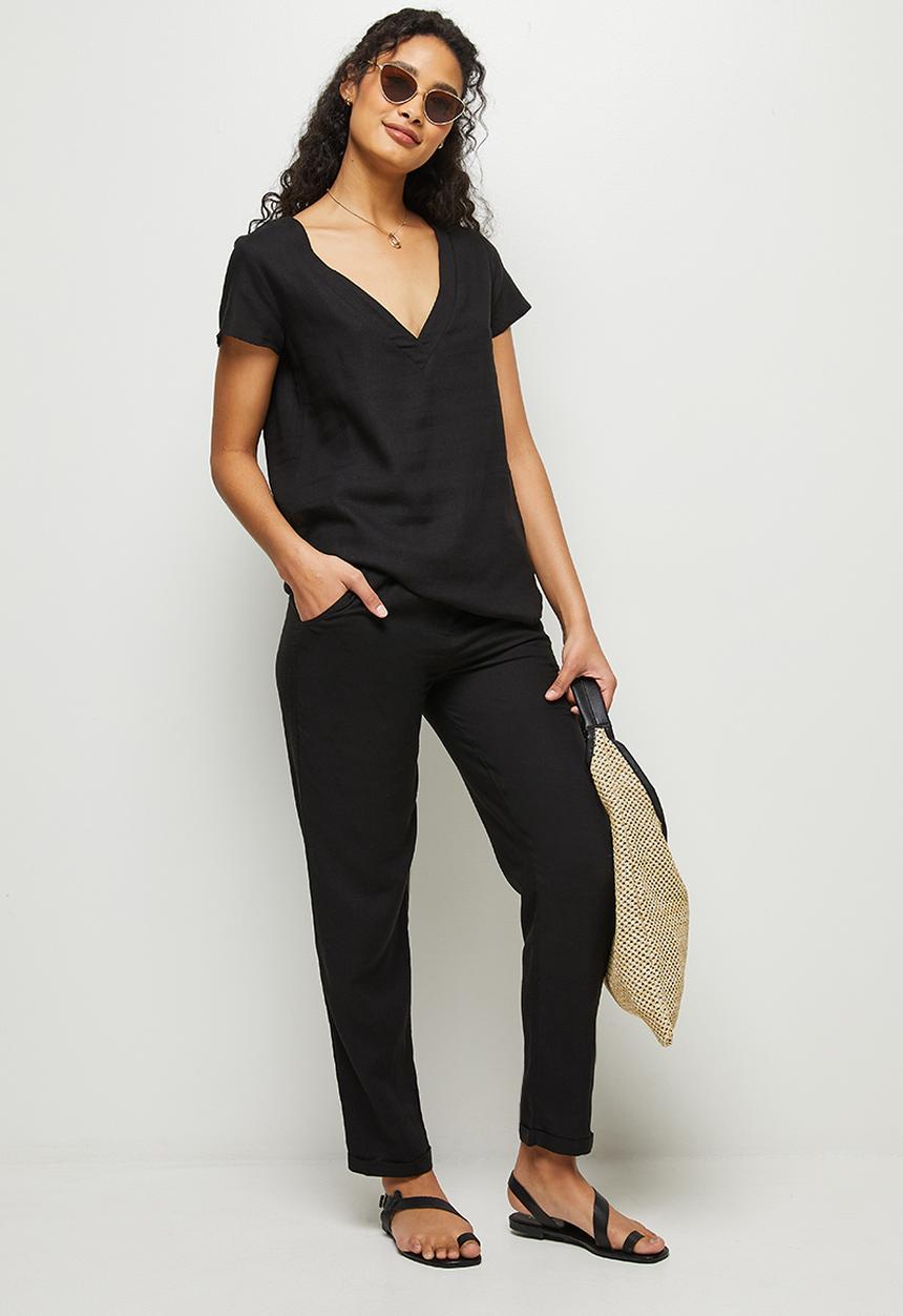 edit - Linen jogger - black