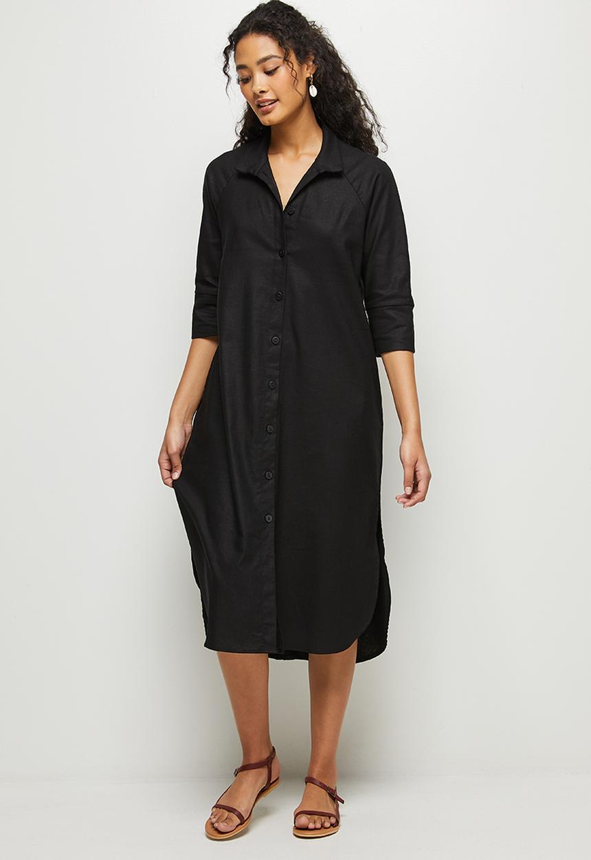 edit - Linen a-line shirt dress - black