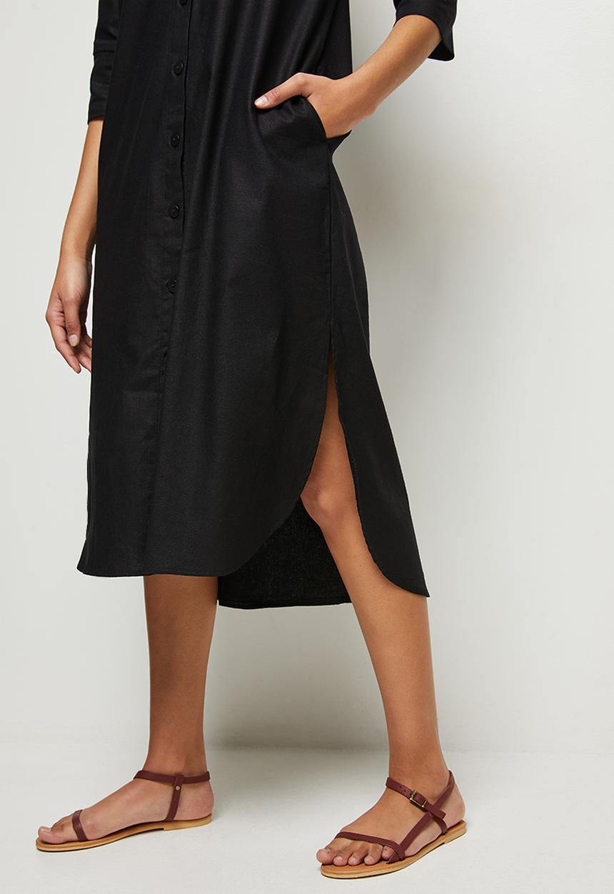 edit - Linen a-line shirt dress - black