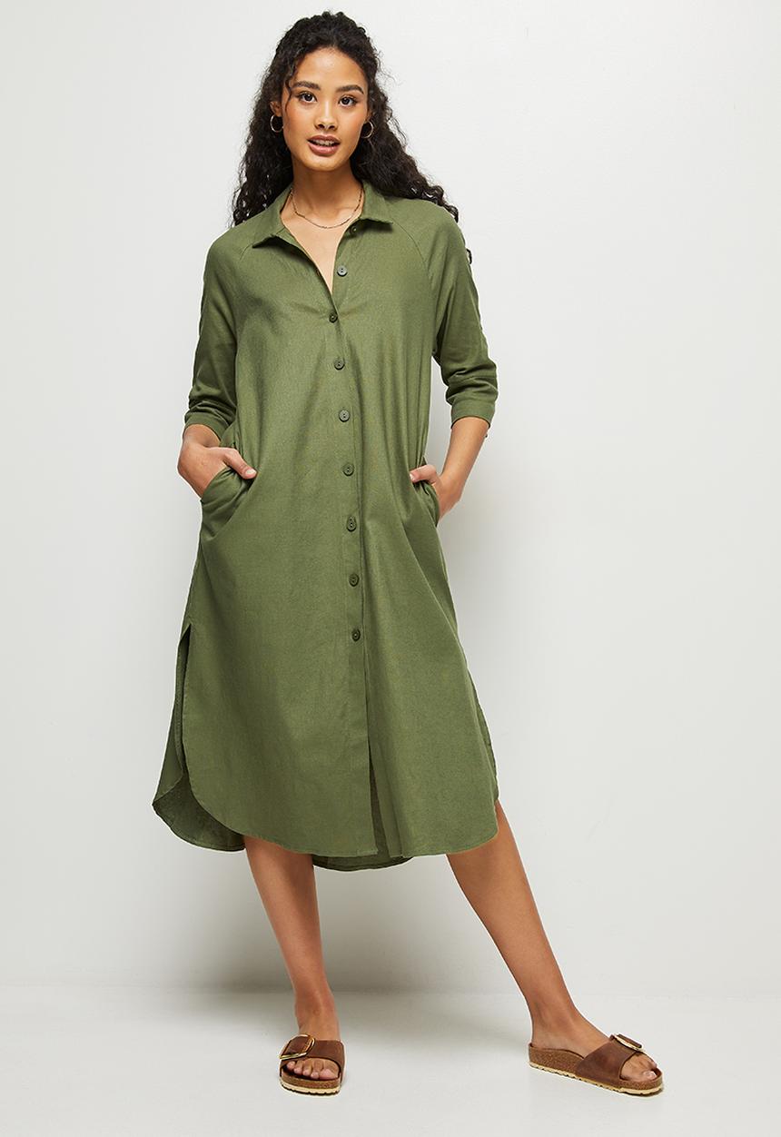 edit - Linen a-line shirt dress - fatigue