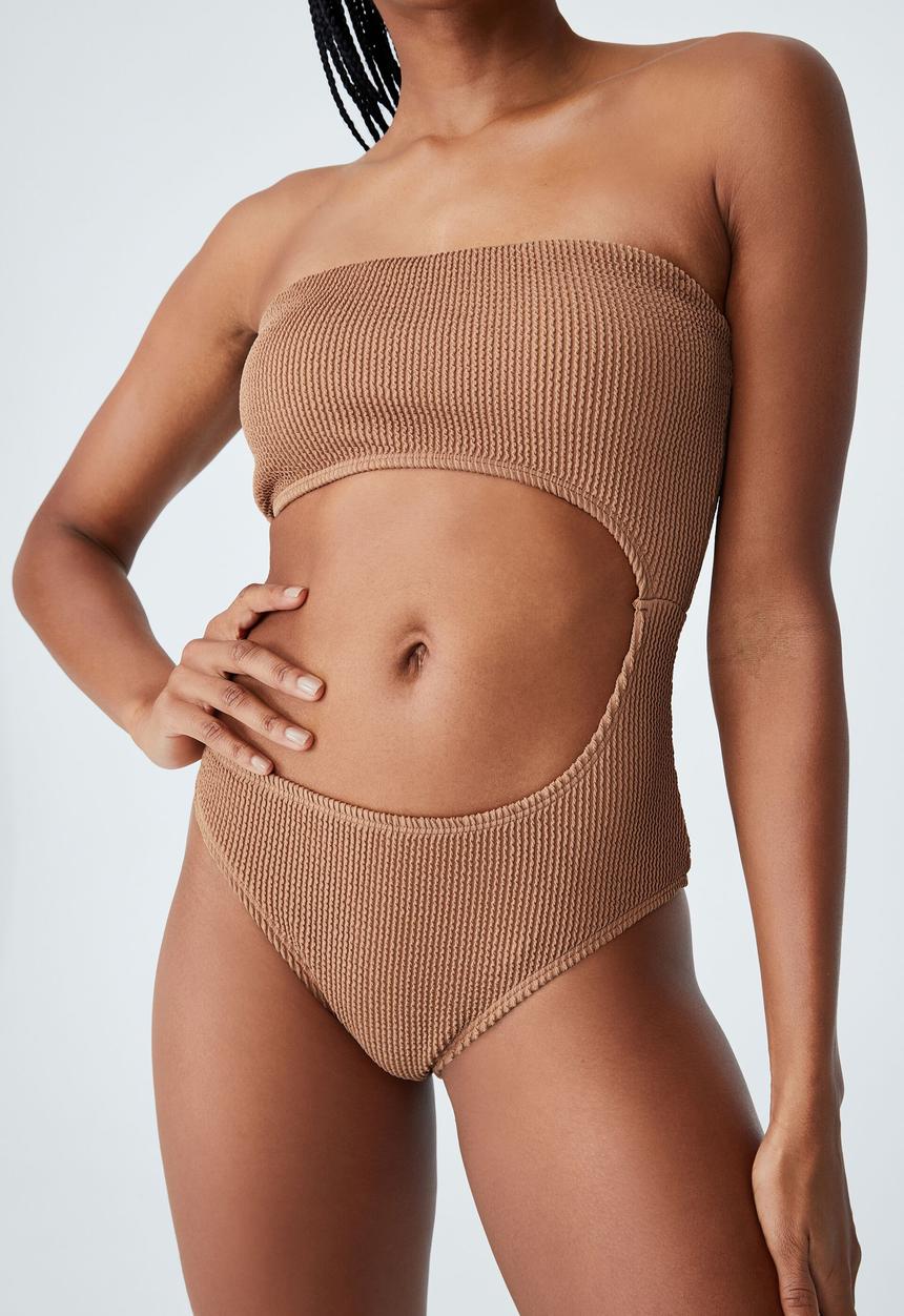 Cotton On - Cut out strapless one piece brazilian - salted caramel crinkle