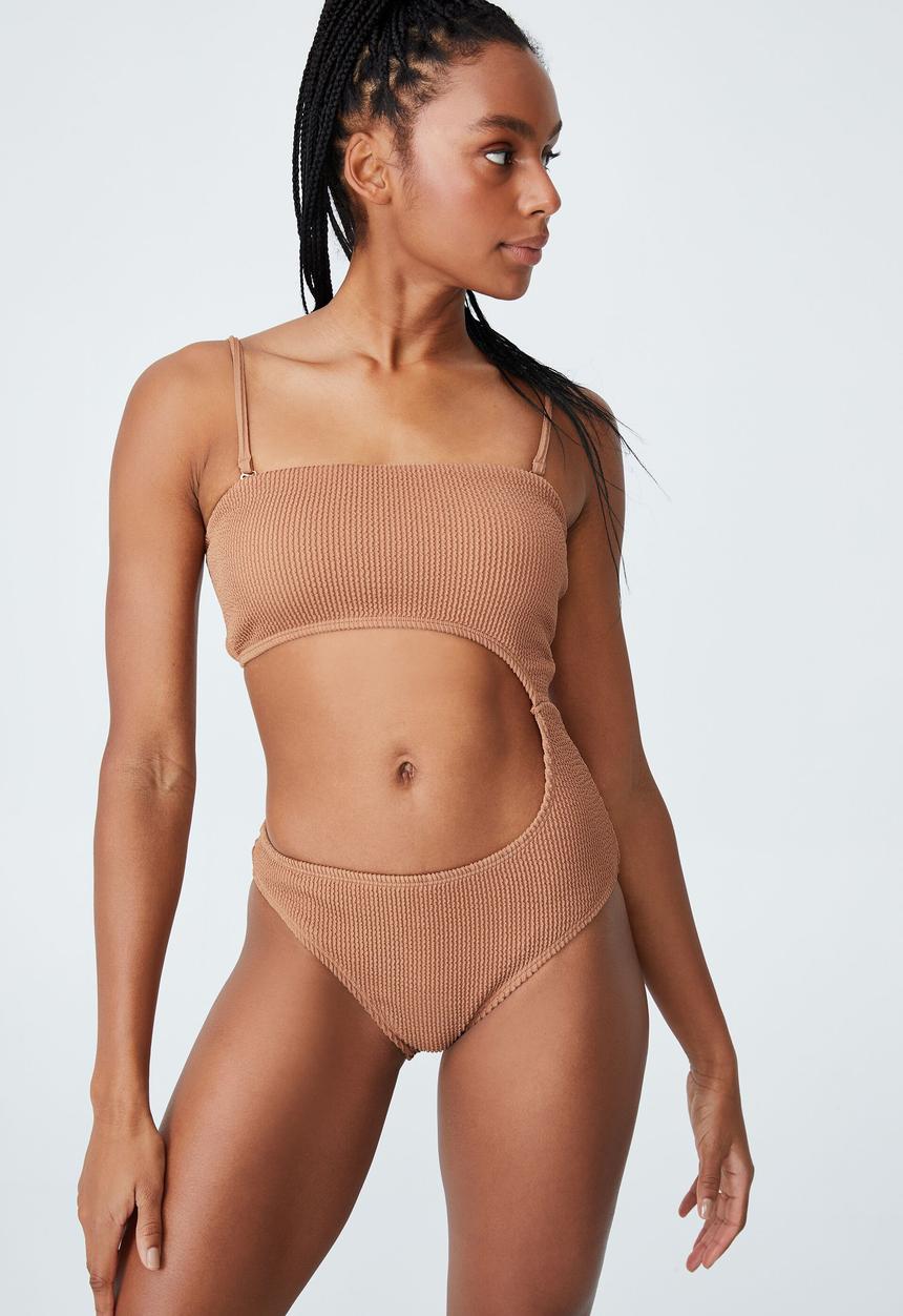 Cotton On - Cut out strapless one piece brazilian - salted caramel crinkle