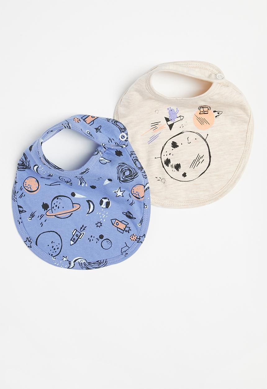 Superbalist Kids - 2 pack space bib - blue & oatmeal