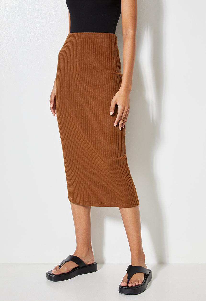 Superbalist - Rib bodycon skirt - tobacco