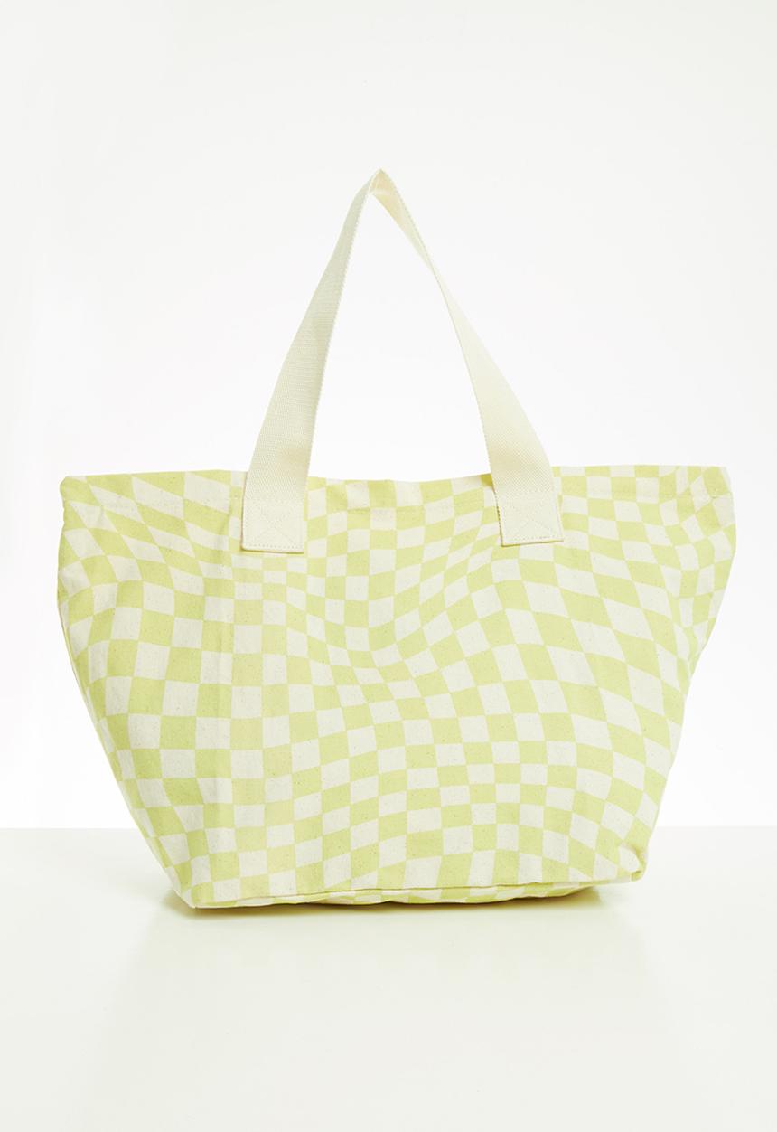 Rubi - Canvas tote bag - geo checkerboard/pale green