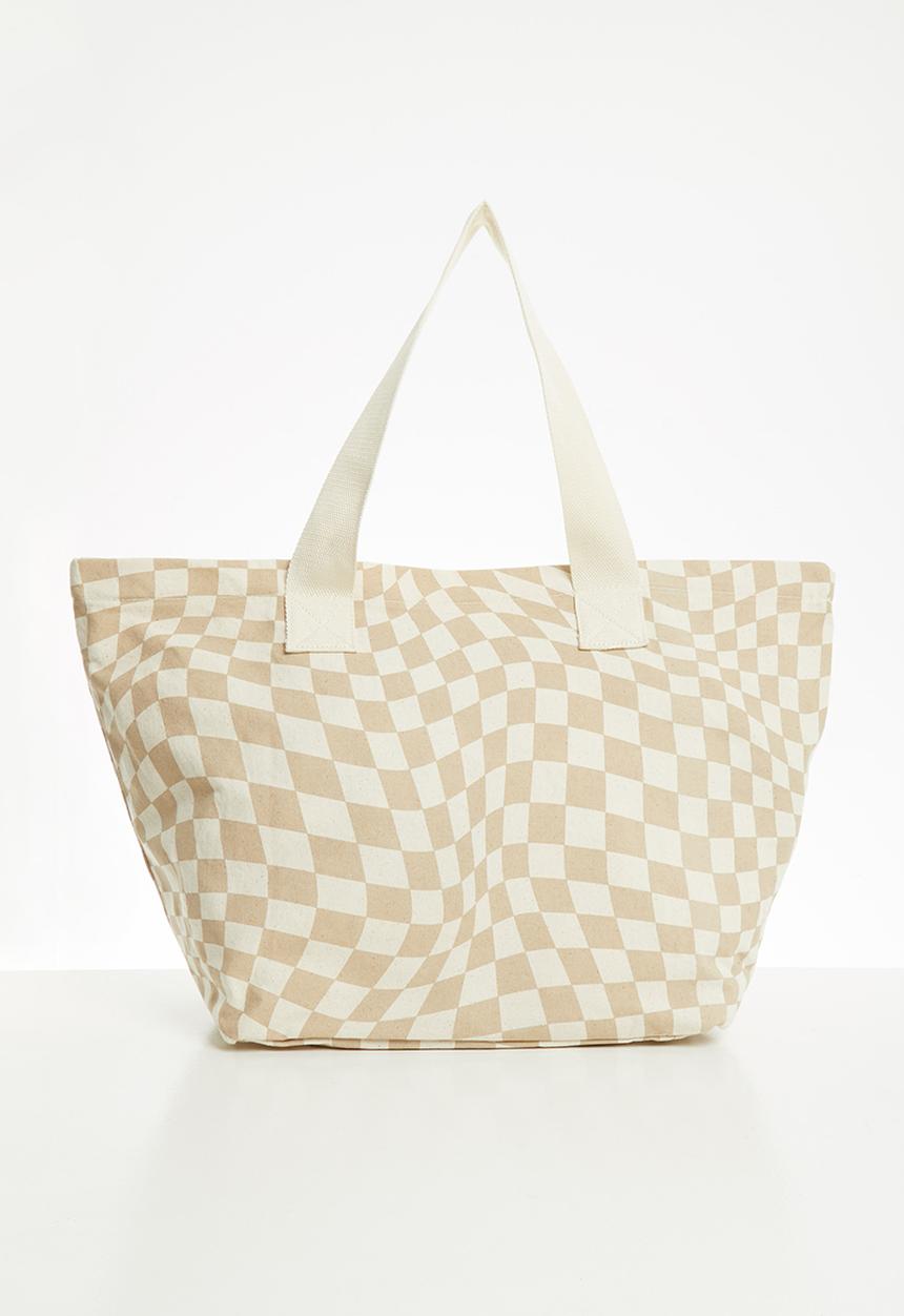 Rubi - Canvas tote bag - geo checkerboard/taupe