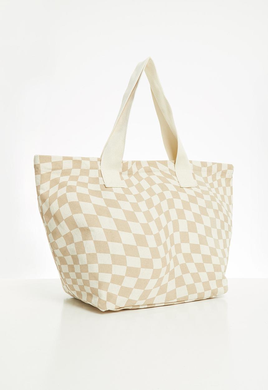 Rubi - Canvas tote bag - geo checkerboard/taupe