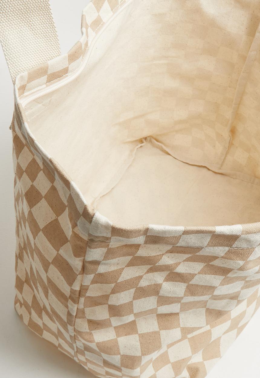 Rubi - Canvas tote bag - geo checkerboard/taupe