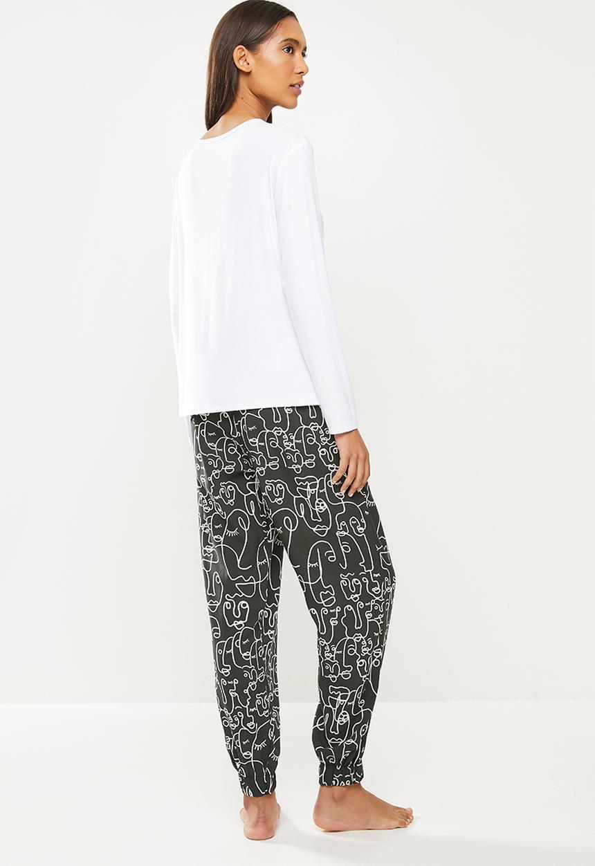 Superbalist - Sleep long sleeve top and pants set - white & black