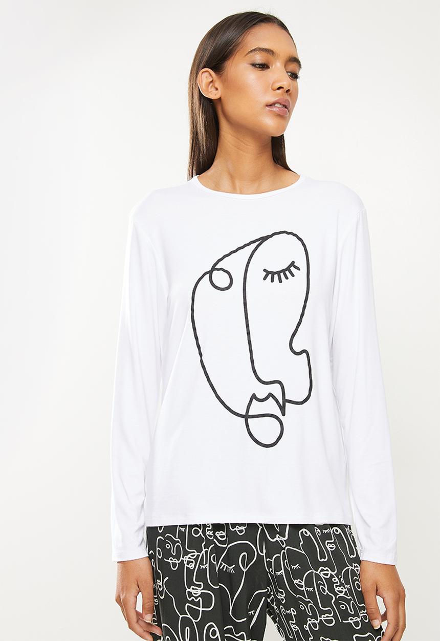 Superbalist - Sleep long sleeve top and pants set - white & black